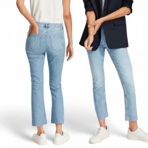 Everlane High Rise Kick Crop Raw Hem Light Wash Jeans Structured Denim Size 26